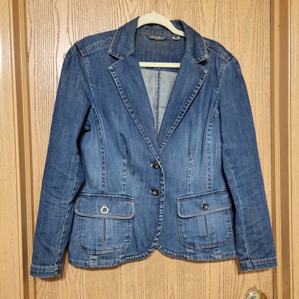 Eddie Bauer Women's Blue Denim Long Sleeve Jacket Two Button Down Size  XL